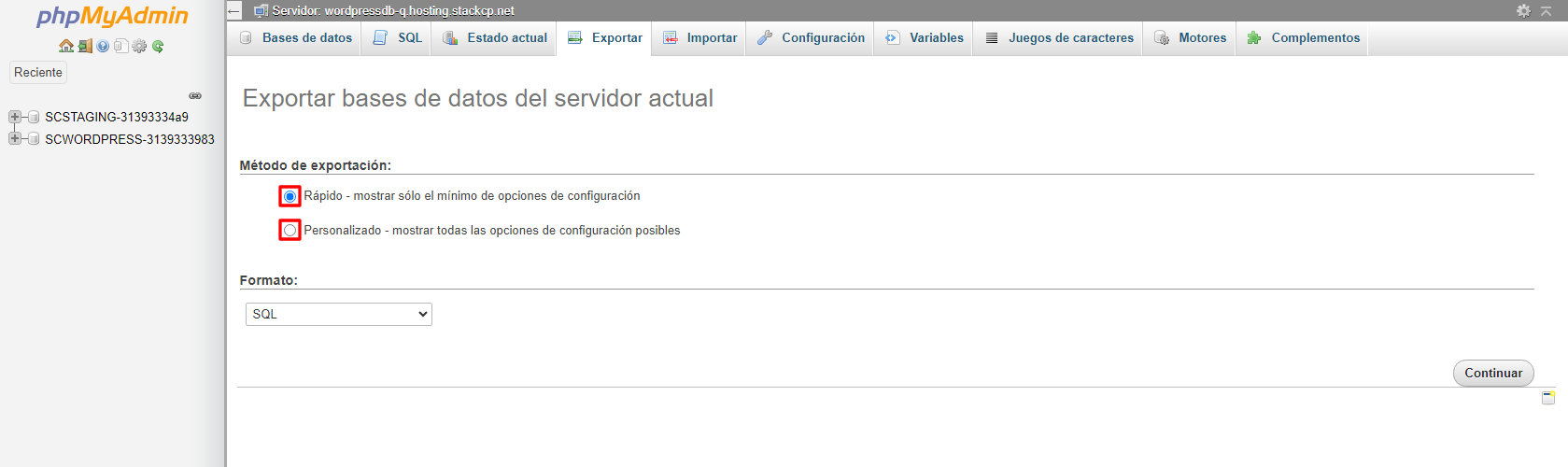 base de datos phpmyadmin