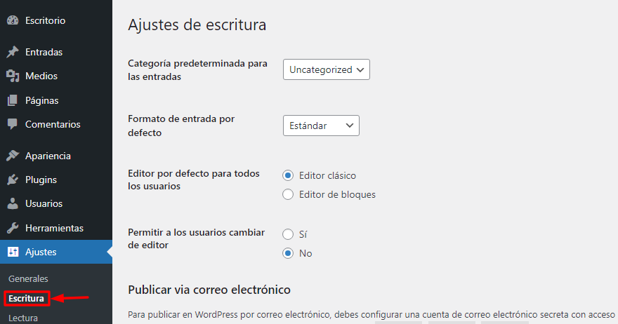 editor en wordpress