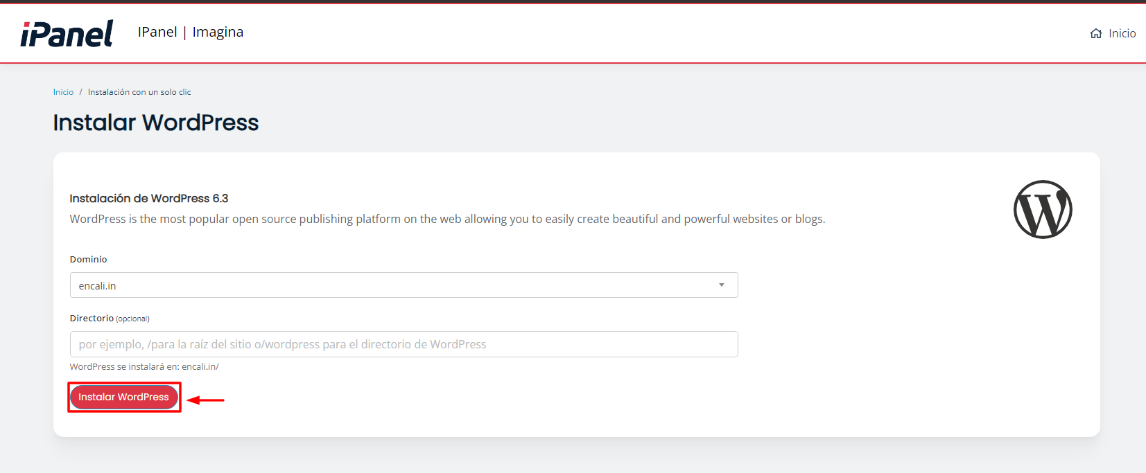 instalar wordpress ipanel