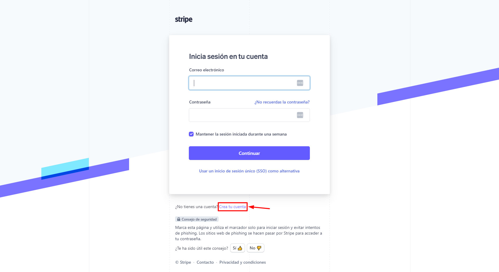 iniciar sesion en stripe